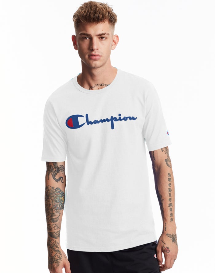 Champion Herre T-Shirts Hvide - Heritage Vintage Logo - Danmark ZHG-708413